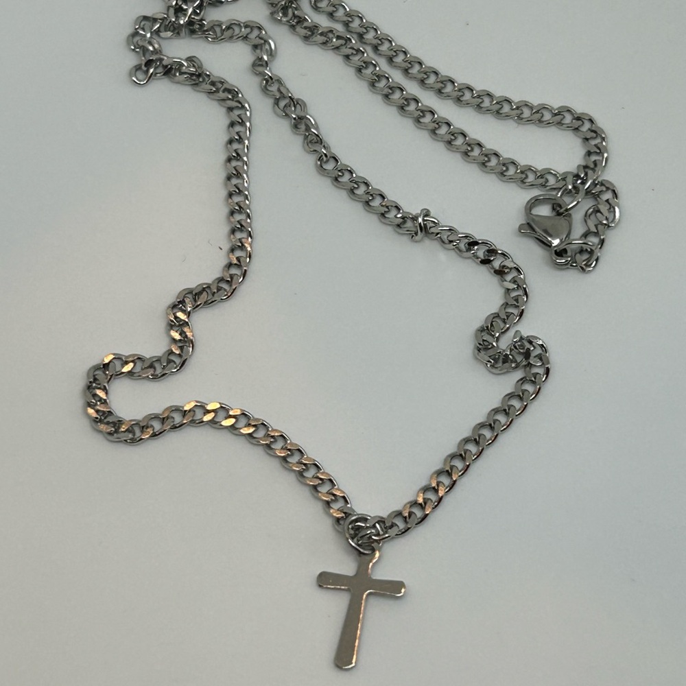 Stainless steel cross necklace 20” crucifix pendant men’s - Picture 6 of 7